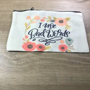 Blue Floral Canvas Pouch with Makeup Bag Fun Quote